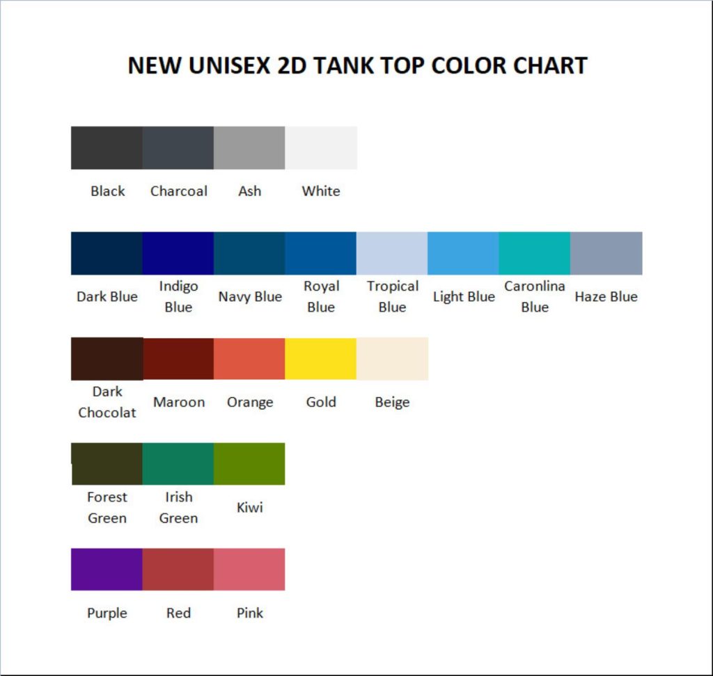 tank top color chart - Machine Gun Kelly Shop